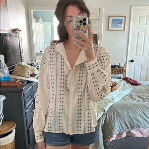 NWT Sézane Cream Long Sleeve Ruffled Sailor Collar Blouse US10/FR42